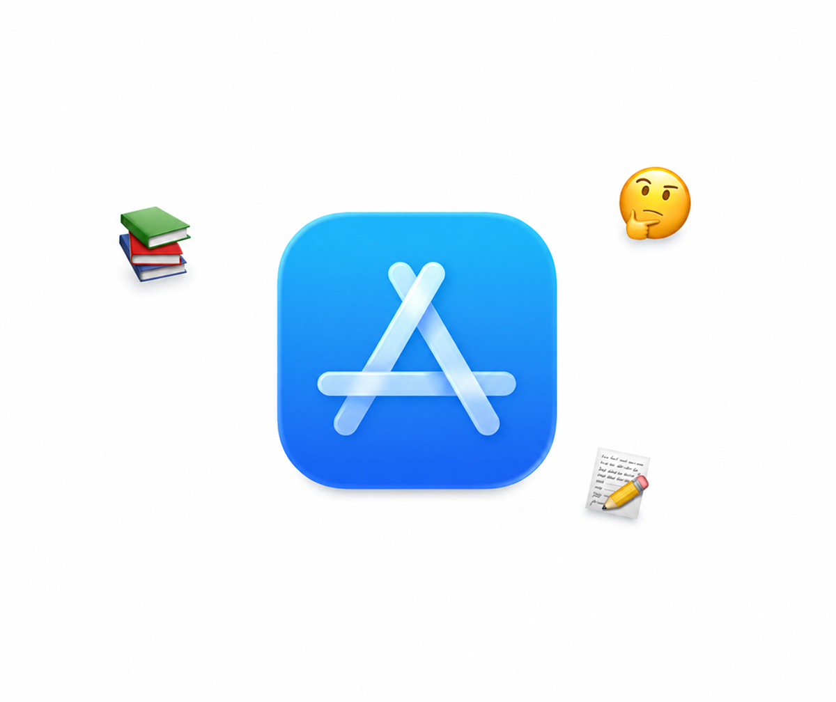 App upload concept with app icon and book symbols